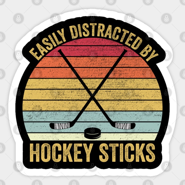 Easily Distracted By Hockey Sticks Funny Ice Hockey Sticker by DragonTees